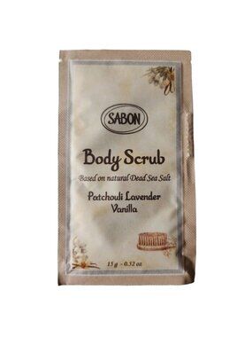 Sabon Body Scrub in Patchouli Lavender Vanilla Natural Dead Sea Salt 0.52oz/15g